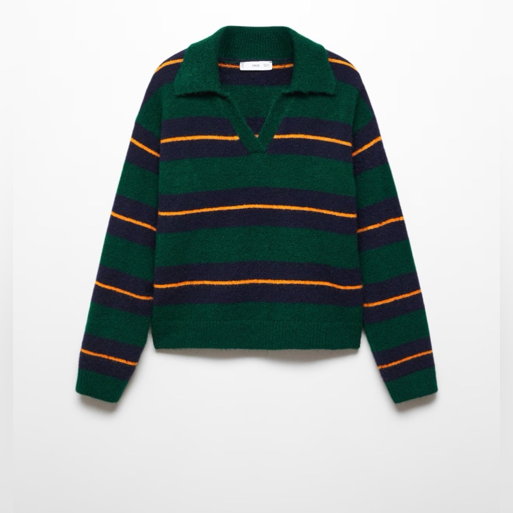 Mango Striped Polo-Neck Sweater